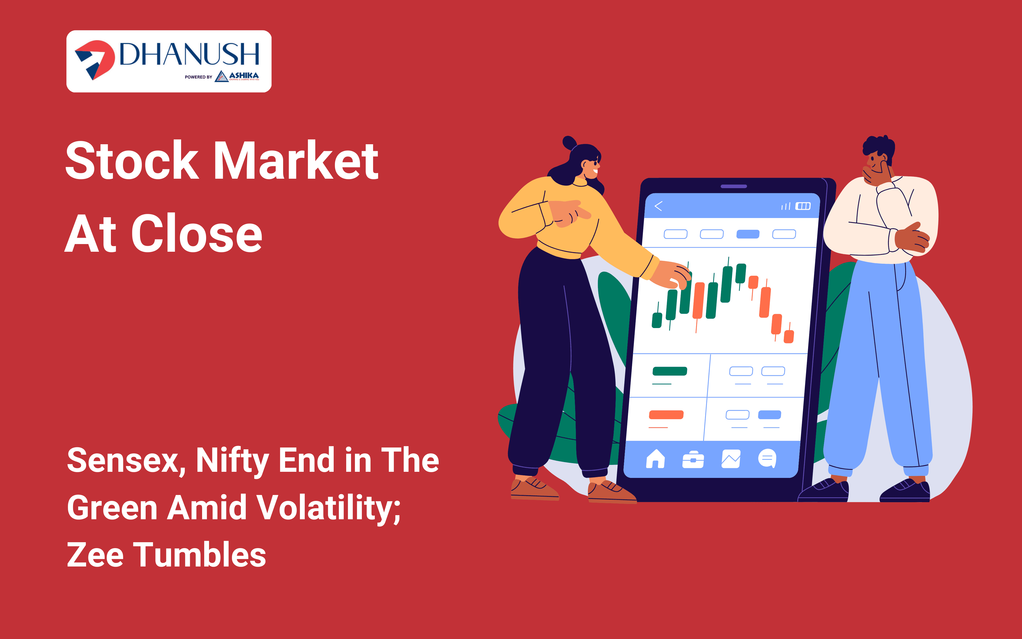 Stock Market At Close: Sensex, Nifty End in The Green Amid Volatility; Zee Tumbles
